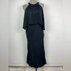 Kobi Halperin Black 100% Silk Open Shoulder Cape‎ Halter Dress